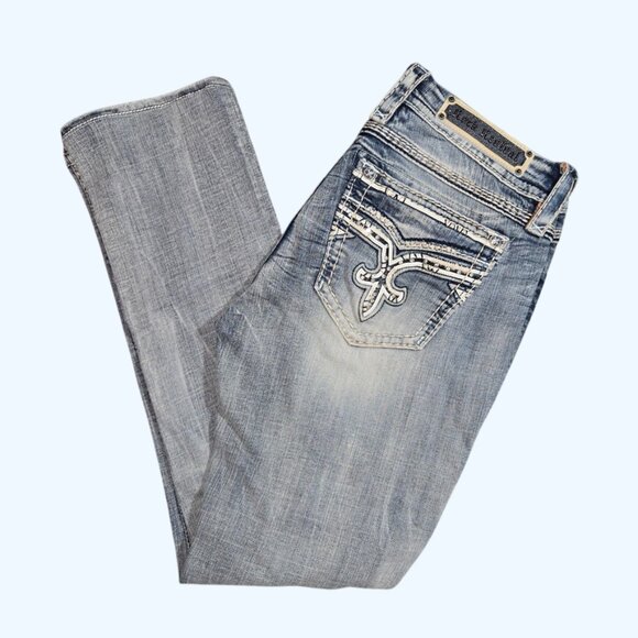 Rock Revival Women’s Jeans Boris Mid Rise Straight Size 31 (Actual 31x30) - Picture 1 of 12